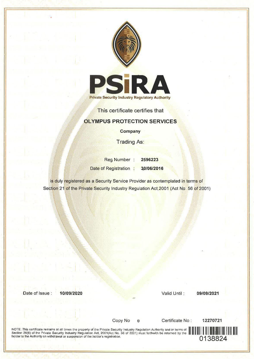 PSIRA Olympus Protection Services